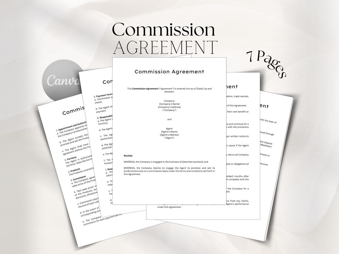 Editable Commission Sales Agreement Template (canva Digital Download ...