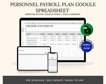 Personnel Payroll Plan Spreadsheet | Google Sheets & Excel | Employee Salary Tracker | Digital Payroll Template | Instant Download