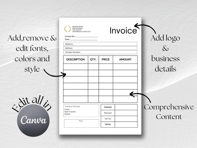 Invoice Template | Printable Billing & Receipt Form | Customizable ...