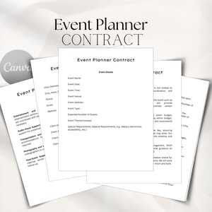 Event Planner Contract, Client agreement Contract Template, Event Planner, Party planner Agreement, Planner Contract, Canva Template