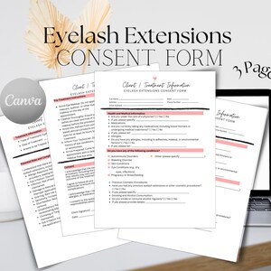 Eyelash Extensions Consent Form Printable Agreement Consent for Eyelash Esthetician Template Esthetician Treatment Consent Aesthetic