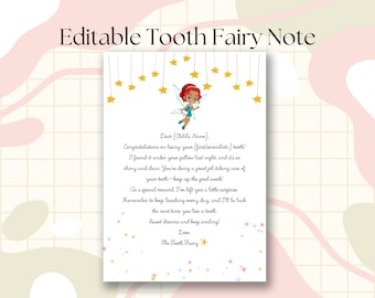 Tooth Fairy Letter Tooth Fairy Note Editable and Printable Tooth Fairy Letter Personalized Template Kids Tooth Fairy Template