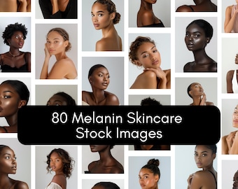 Melanin Skincare Stock Photos: Diverse Face Models, Beauty Branding (Digital Download)