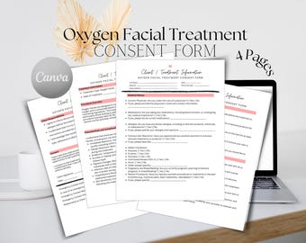 Formulario de consentimiento del cliente para tratamiento facial con oxígeno / Acuerdo de tratamiento y exención editable / PDF imprimible para esteticista