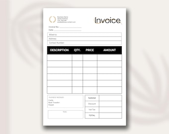 印刷可能な請求書テンプレート：編集可能な中小企業向けフォーム（デジタルダウンロード）