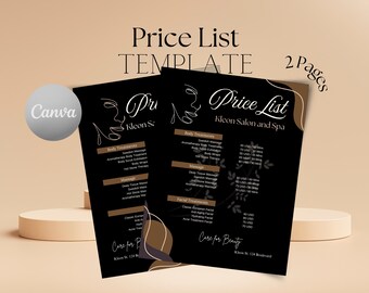 Price List Template Canva Printable Pricing Guide Small Business Pricelist for Salon and Spa Aesthetic Business Pricelist Templates