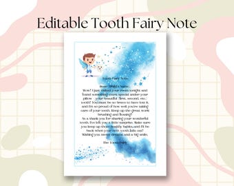 Editable Tooth Fairy Letter Template Personalized Template Kid First Tooth Certificate  Boys Tooth Fairy Personalize Template Kids Letter