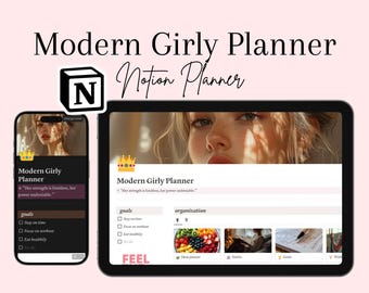 モダンガーリーなNotionプランナーテンプレート｜デジタルライフオーガナイザー｜女性のためのデイリールーティン＆生産性プランナー