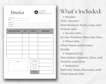 Invoice Template | Editable Business Billing Form | Printable Client Receipt | Customizable Digital Download