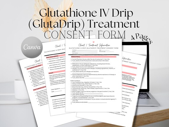 consent form for glutathione injection Glutadrip Consent Form Template | Editable Client Waiver & Treatment Form |  Printable Esthetician PDF