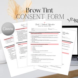 Brow Tint Treatment Consent Form Printable Esthetician Treatment Consent Aesthetic Agreement Consent for Brow Tint Esthetician Template