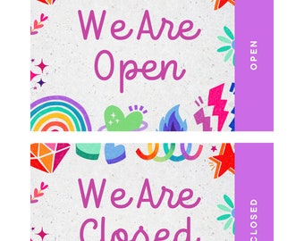 Open Closed Signs | We Are Open | We Are Closed | Instant Digital PDF Download | For Play Playtime | Bright Colors | Rainbow | Rainbows