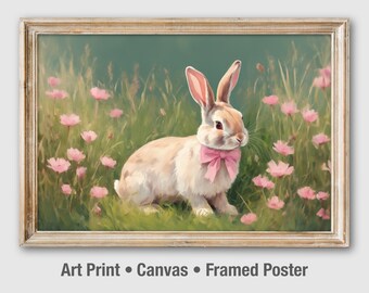 Bunny in Spring Flowers Art: Vintage Nursery Decor