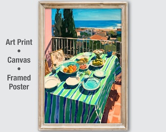 Italian Terrace Wall Art, Mediterranean Sea Print, Coastal Kitchen Decor, Summer Europe Travel Poster, Dining Room Art, Amalfi Coast Gift.