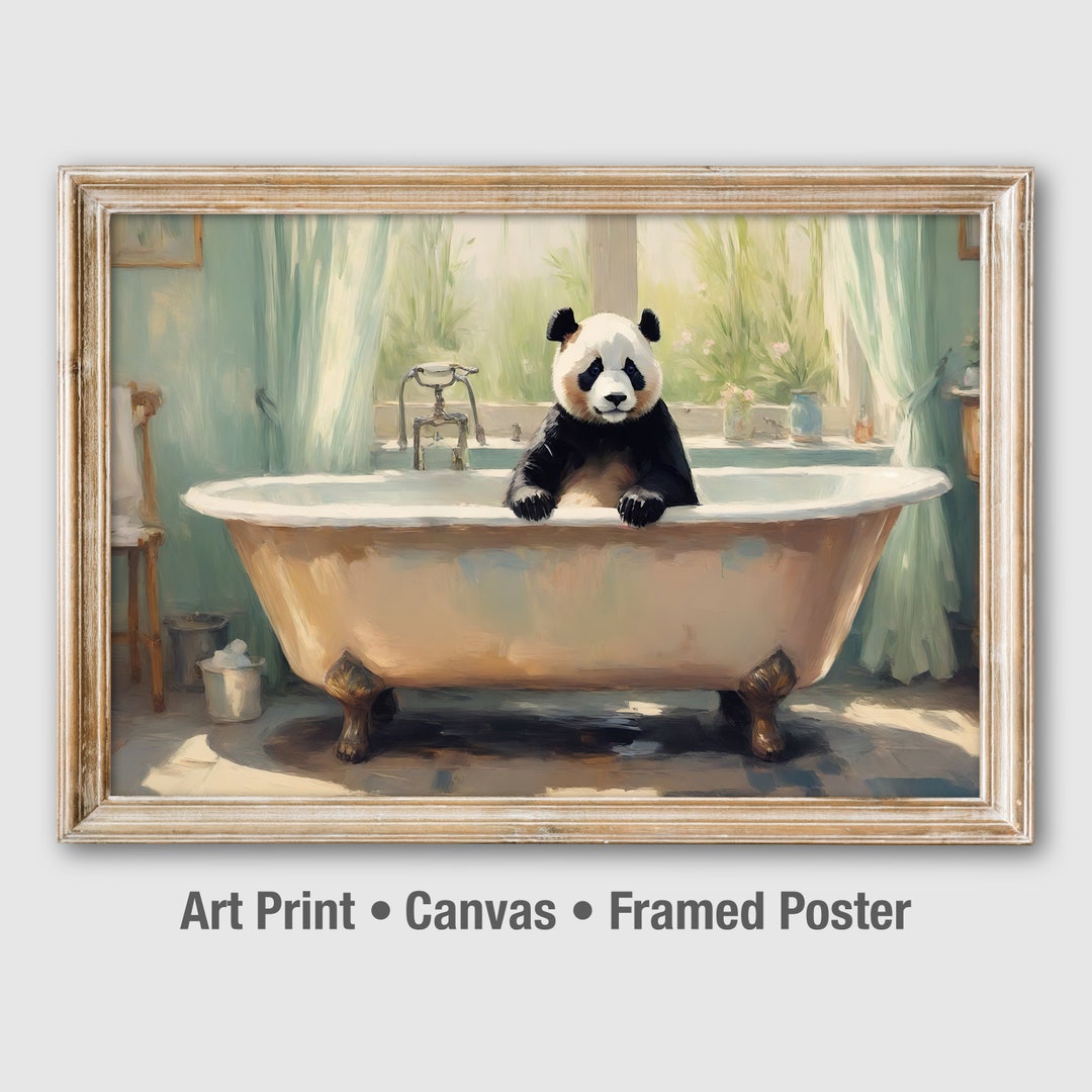 Panda in Vintage Bathtub Art Print: Whimsical Bathroom Decor - Etsy