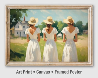 Ladies Garden Party Art Print: Three Women in White Dresses