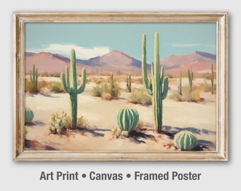 Cactus Print, Desert Painting, California Landscape. Art Print Canvas Framed Poster. UA006