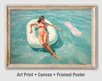 Vintage Pool Party Art Print: 70s Summer Vibes Canvas
