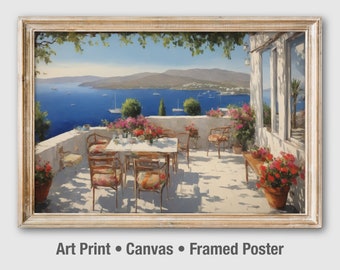 Bodrum Balcony Sea View Oil Painting: Coastal Art Print