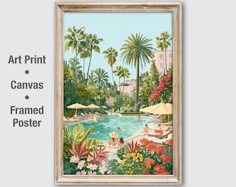 Beverly Hills Pool Print, LA Hotel Wall Art, Tropical California Poster, 90210 Decor, Palm Tree Art, Los Angeles Travel Print, Boho Summer