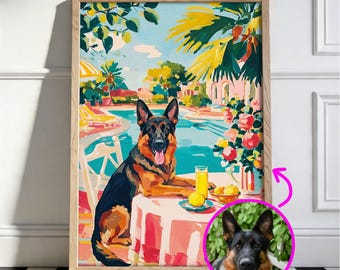 Custom Pet Portrait, Pool Wall Art, Dog Mom Gifts, Personalized Dog Print, Matisse Style.