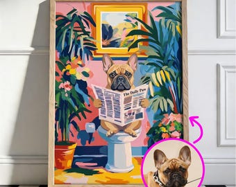 Custom Pet Portrait, Funny Bathroom Wall Art, Dog Mom Gifts, Personalized Dog, Matisse Print.