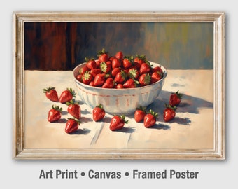 Retro Strawberry Still Life Painting: Country Kitchen Art Print