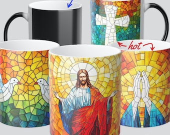 Jesus Stained Glass Mug: Heat Reveal Christian Coffee Cup