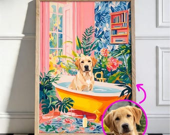 Custom Pet Portrait, Funny Bathroom Wall Art, Dog Mom Gifts, Personalized Dog, Matisse Print.