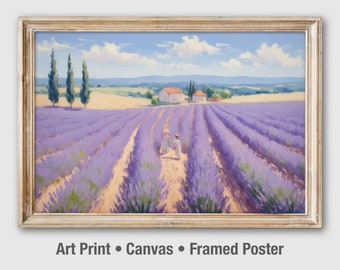 Lavender Field Landscape Painting: Provence Art Print, Canvas, Framed Poster