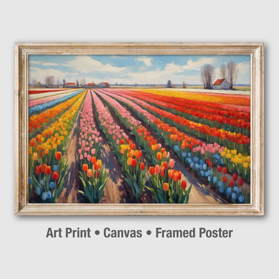 Tulip Field Painting: Spring Flower Landscape Art Print - Etsy