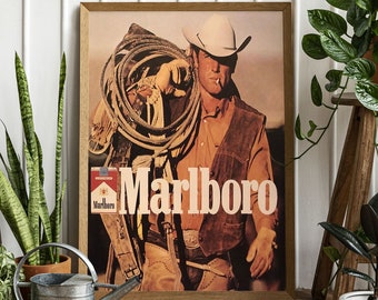 Marlboro Man - Cartel vintage de Marlboro - Cigarro Marlboro - Marlboro Retro Wall Art - Marlboro Canvas - Anuncio vintage - Decoración del hogar