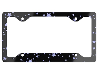 Marco de matrícula metálico con estrellas moradas
