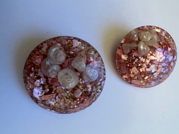 Mid Century Pink Lucite Confetti Earrings with Se… - image 5