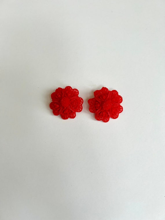 Stunning Vintage Large Red Floral Earrings 1960's 