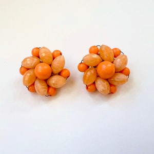 Vintage Mid Century Orange Earrings Clip-On