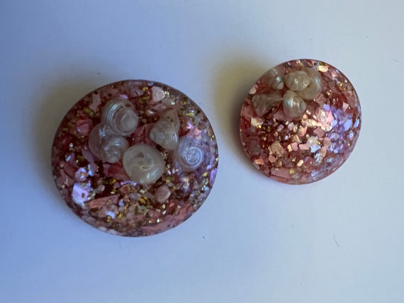 Mid Century Pink Lucite Confetti Earrings with Se… - image 4