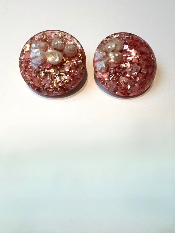 Mid Century Pink Lucite Confetti Earrings with Se… - image 1