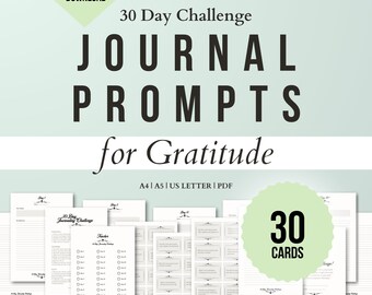 Gratitude Journal Prompt Cards Printable | 30 Day Challenge + Tracker | Journal Prompts | Custom Planner PDF | Journaling Prompts Abundance