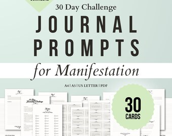 Manifestation Journal Prompt Cards Printable | 30 Day Challenge + Tracker | Journal Prompts | Custom Planner PDF Journaling Prompts Manifest