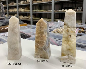 White Agate Druzy Crystal Tower Polished Point for Healing Meditation & Home Decor