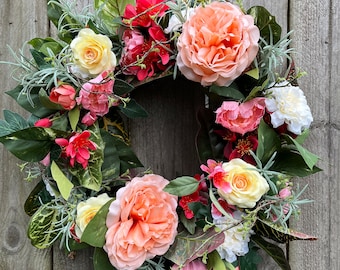 Custom Faux Flower Grapevine Wreath, Spring Wreath, Summer Wreath, Ready to Ship. Free Priority Mail Shipping. Made by Me!