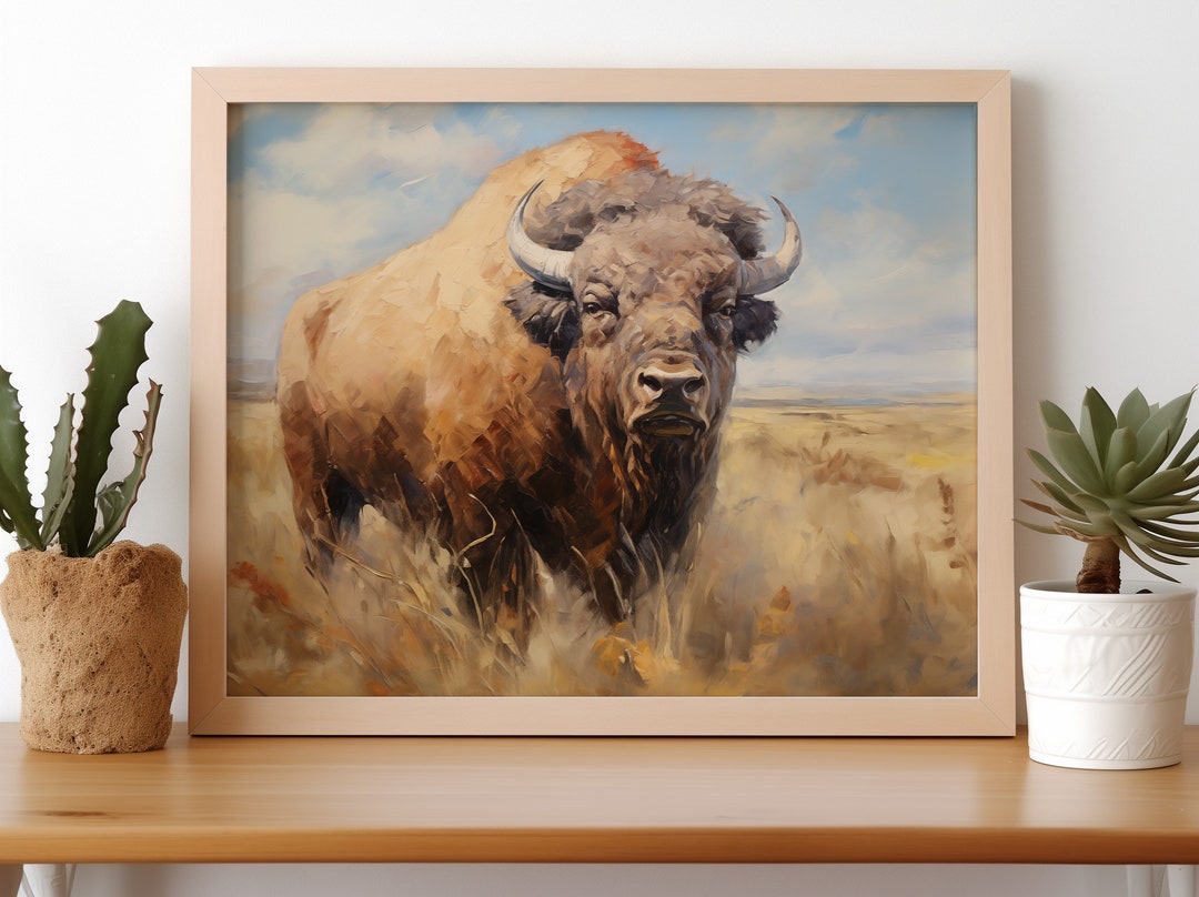 Oil Painting Impressionist Bison in the Prairie Yellowstone Minimalist ...