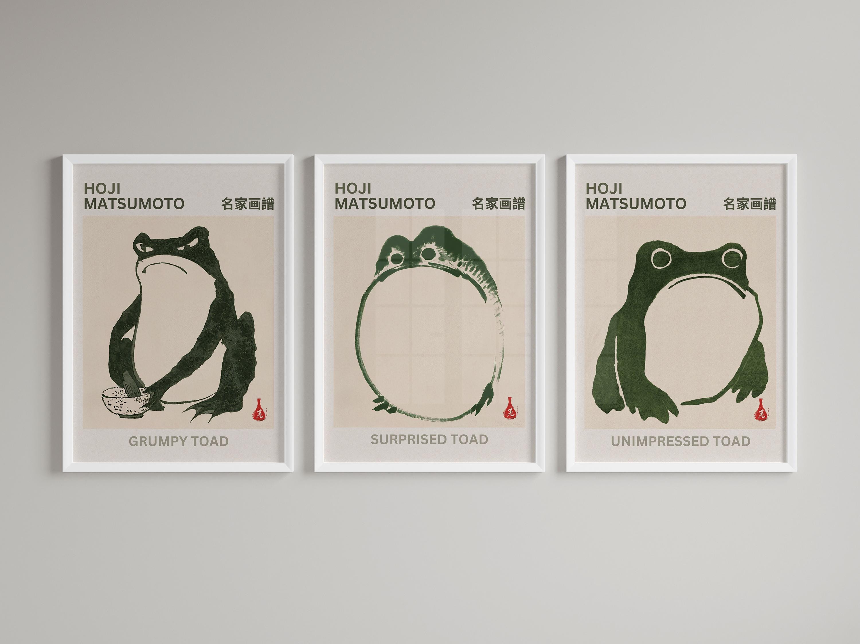 Gnaven Tudsetrio Plakatsæt, Japansk Zen Vægkunst (Sæt med 3)
