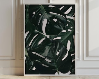 Monstera Leaf Print, Tropical Botanical Wall Art, Modern Minimalist Decor (Digital Download)