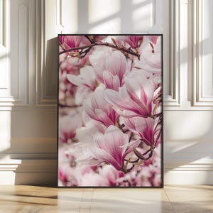 Pink Magnolia Flower Print Botanical Wall Art Digital Download Floral Poster Nature Photography Spring Decor for Living Room Instant Art
