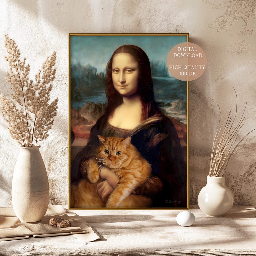 Mona Lisa With Cat Poster Funny Wall Art Humorous Gift For Cat mona-lisa-with-cat-poster-funny-wall-art-humorous-gift-for-cat