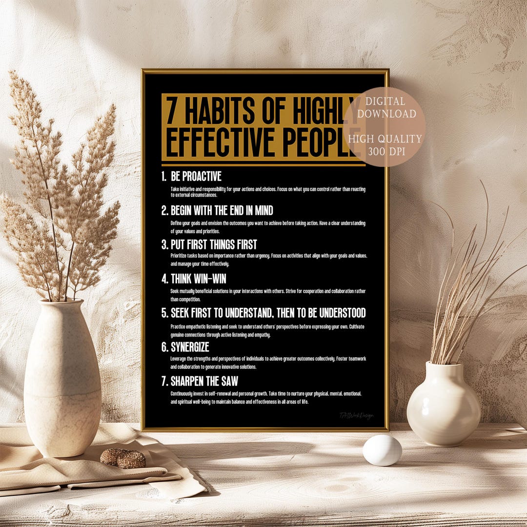 7 Habits Poster - Digital Art Print - Motivational Wall Art - Personal ...