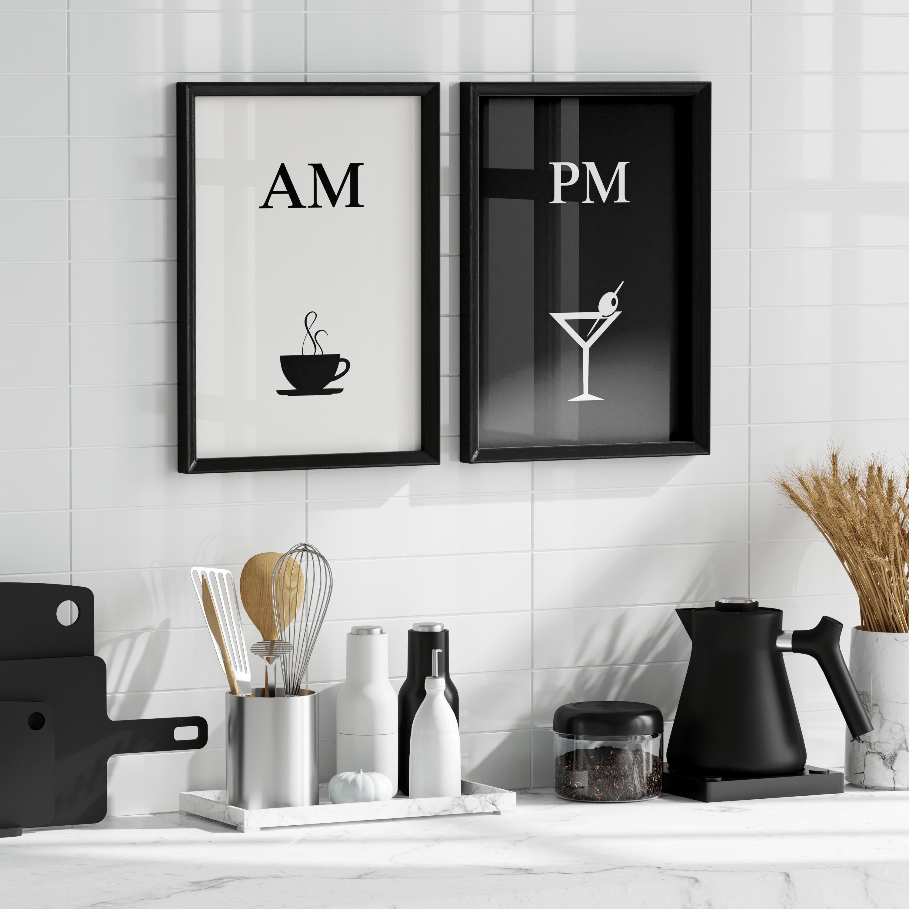 Kaffe & Cocktail AM/PM plakatsæt, minimalistisk line art (sæt med 2)