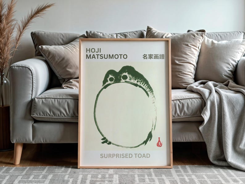 Japanese Frog Print, Hoji Matsumoto Surprised Toad Wall Art, Wabi Sabi ...